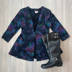Vintage 90s Floral print long bolero Blouse Size L 13